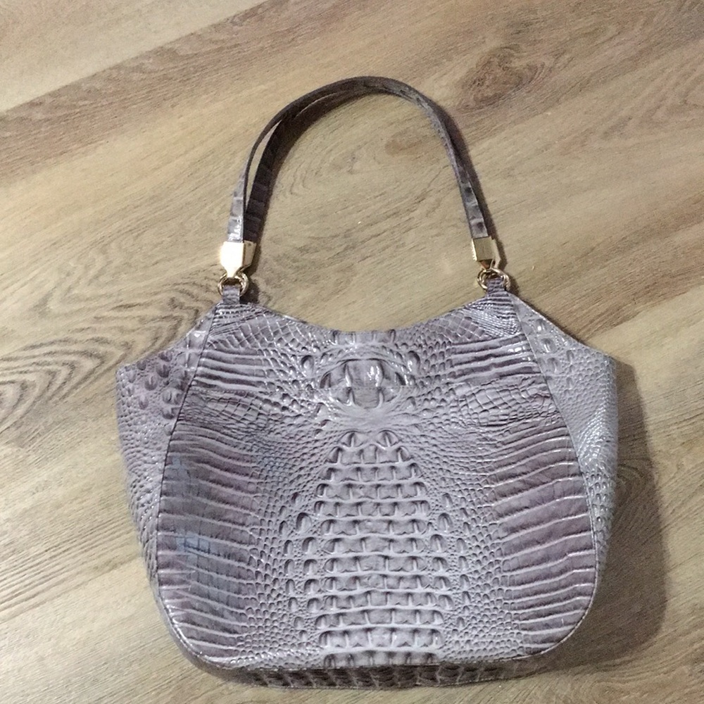 BRAHMIN NWOT GREY Elegant Crocodile-Embossed Gray LARGE SHOULDER TOTE HANDBAG